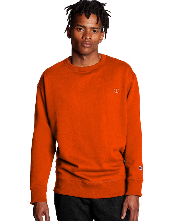 Champion Sweatshirt Heren - Oranje - Powerblend Fleece Crew C Logo ( 485630-URN )